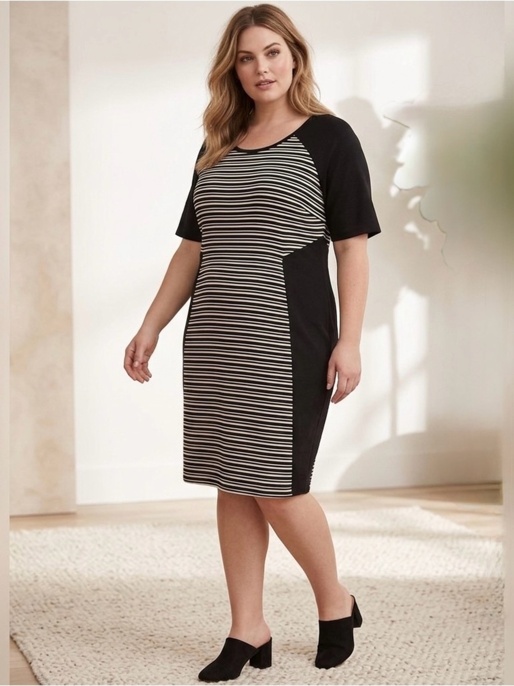 Lane Bryant Women's Color Block Stripe Dress Plus Size 22/24 Black Cocktail